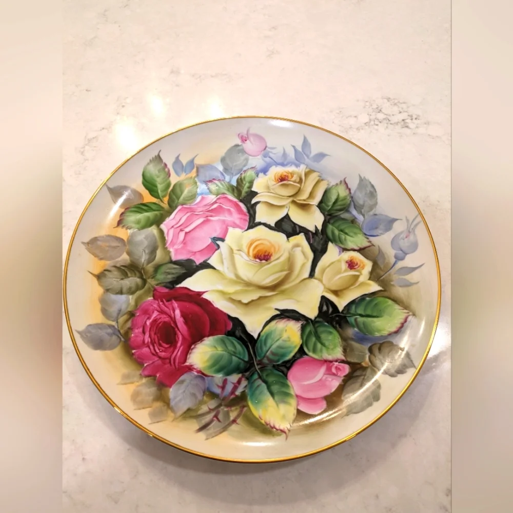 Hand Painted White, Yellow,Red & Pink Roses.